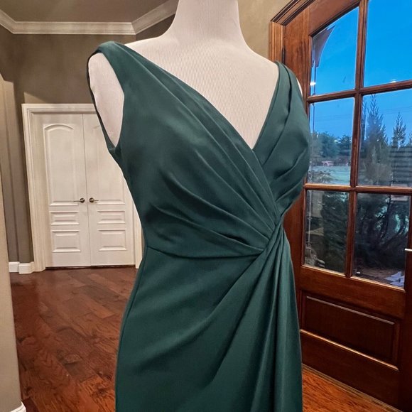 New Jenny Packham Dress Size 4 Hunter Green Drape Front High Slit JP1013 Gown - Picture 11 of 16